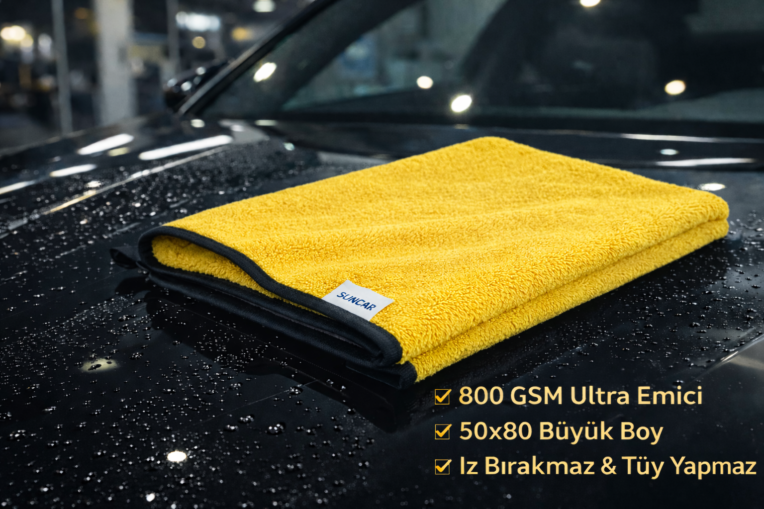 SUNCAR SC-08 BEZ SARI HAVLU KİRPİ BEZ 50X80 800GSM - Görsel 2