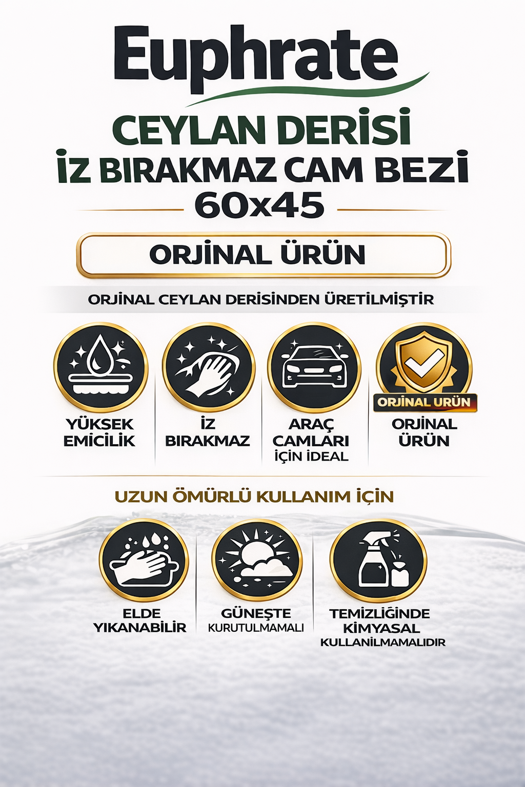 EUPHRATE CEYLAN DERİSİ İZ BIRAKMAZ CAM BEZİ 60x45 1 ADET - Görsel 2