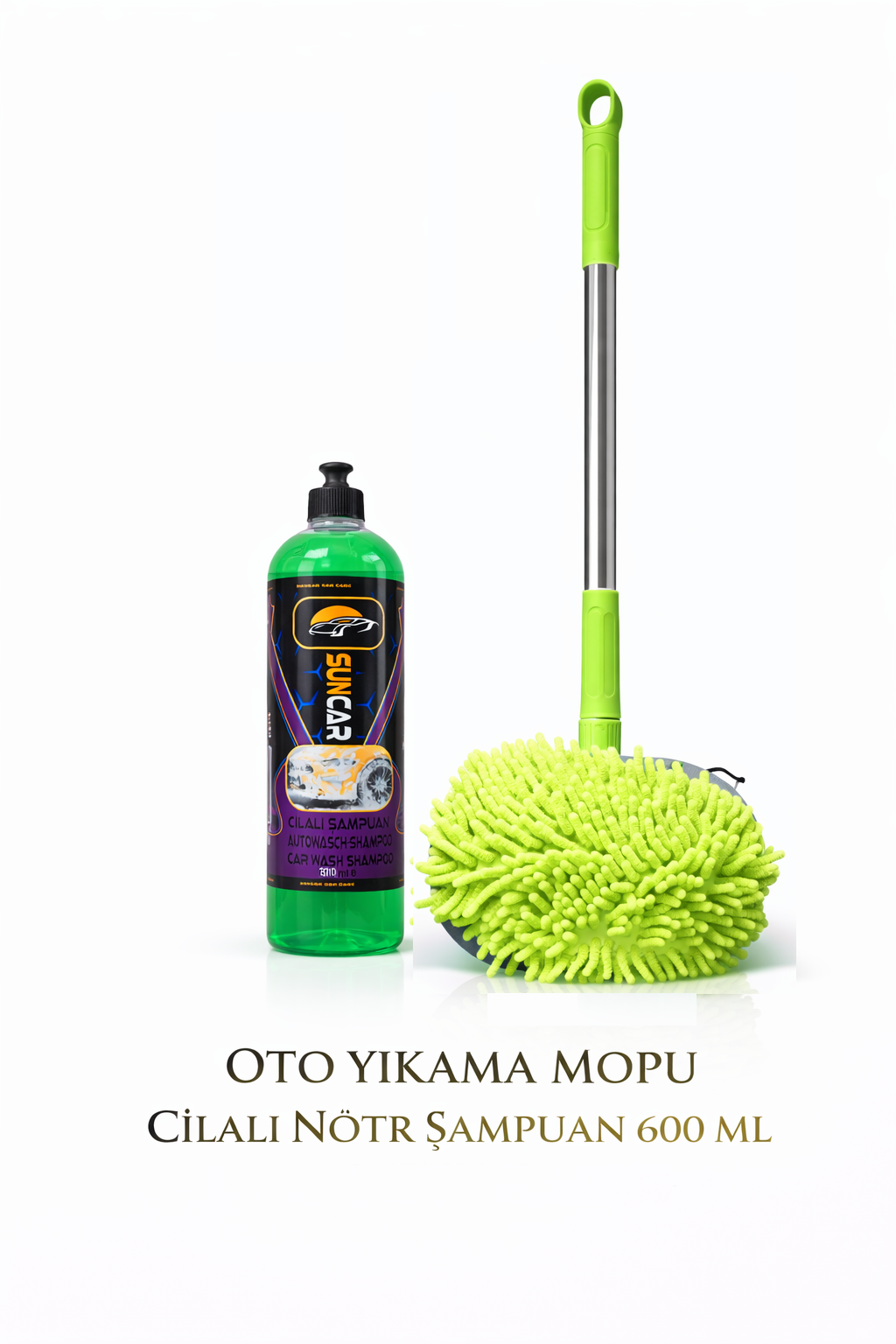 SUNCAR OTO TIKAMA MOP MİKROFİBER BEZLİ TELESKOPİK SAPLI + 600 ML CİLALI NÖTR ŞAMPUAN