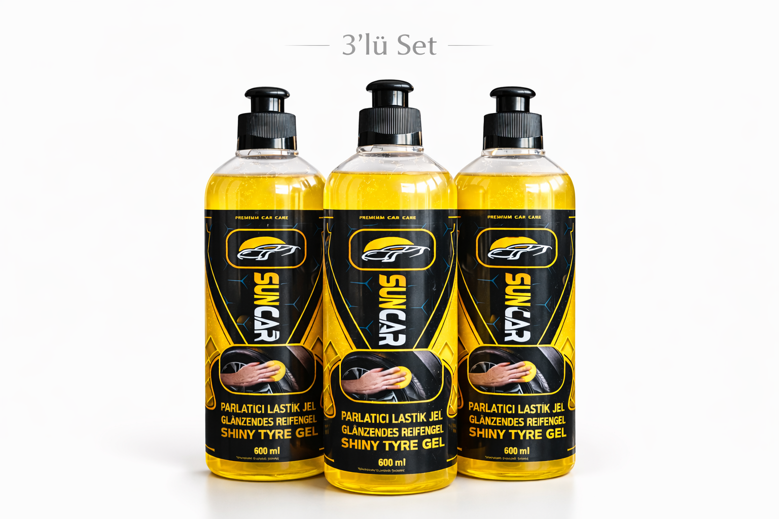 SUNCAR LASTİK PARLATICI JEL 600 ML 3LÜ SET